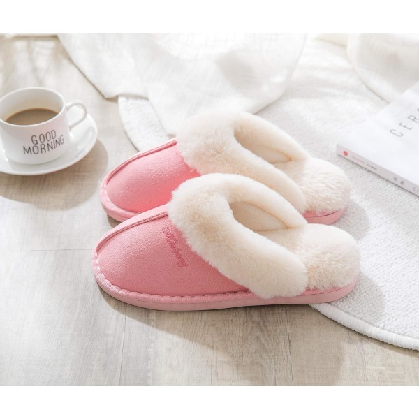 Damtofflor Vinter Varm Memory Foam Fluffig Slip-on /Anti-sladd sula, hemtofflor inomhus och utomhus Pink 36.5/38 EU