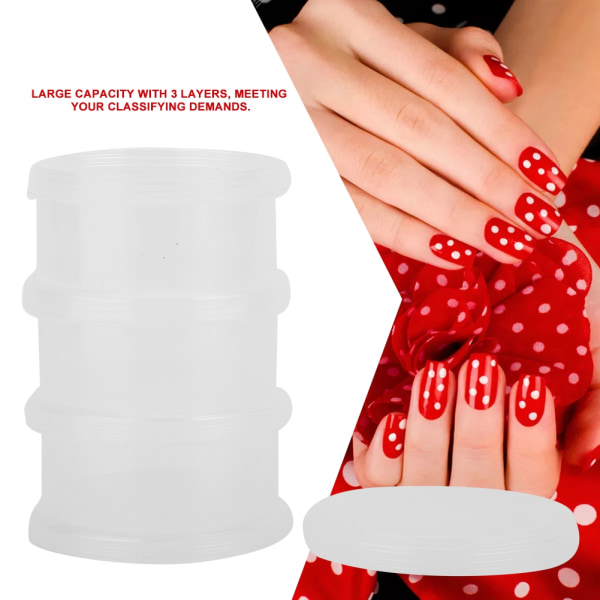 3 lags Negledekorasjonssekvens Organize Box Transparent Tom Nail Art Oppbevaringsboks