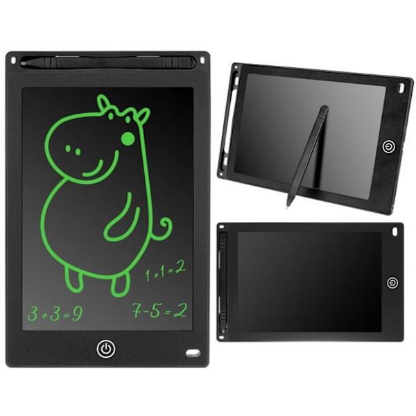 Digital ritplatta för barn - Flerfärgad LCD, 8,5" surfplatta + penna svart black