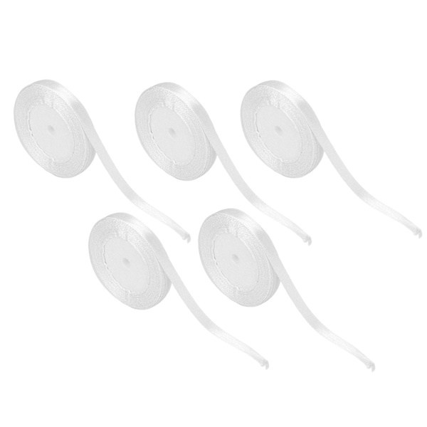 5 st Satinband 1cm Bredd 22m Lång Bröllopsdekoration för Förpackning Tårta Bakning Godisask Vit