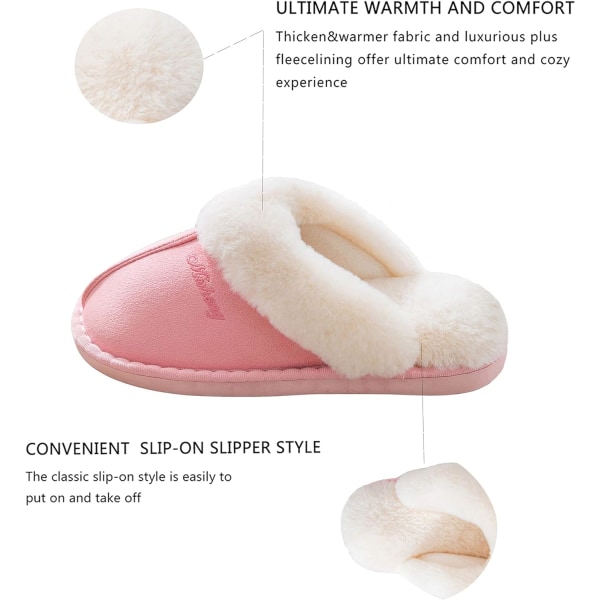 Dames tøfler Vinter Varme Minneskum Fluffy Slip-on /Anti-Sklisåle, Hjemmesko Innendørs Og Utendørs Pink 42.5/44 EU