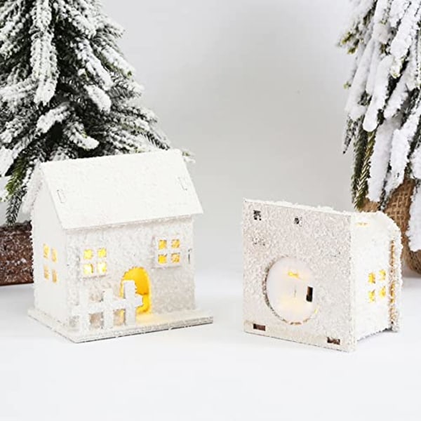 3 stk Christmas Village snødekt scene, julebyhus hvit, julepynt lys white