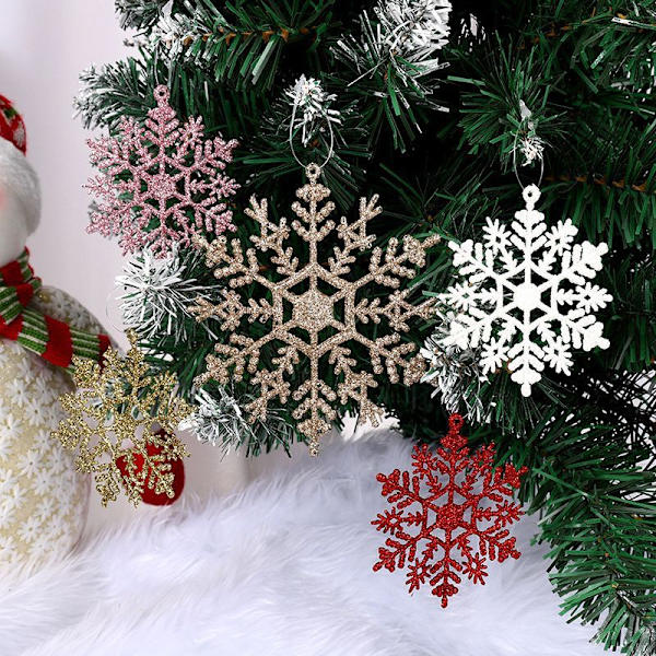 Juletrær Snøfnugg Henger Glitter Dekor Tilbehør Fest Sted Layout Jul Gold [with Lanyard]] 9 Packs [27 Packs]]