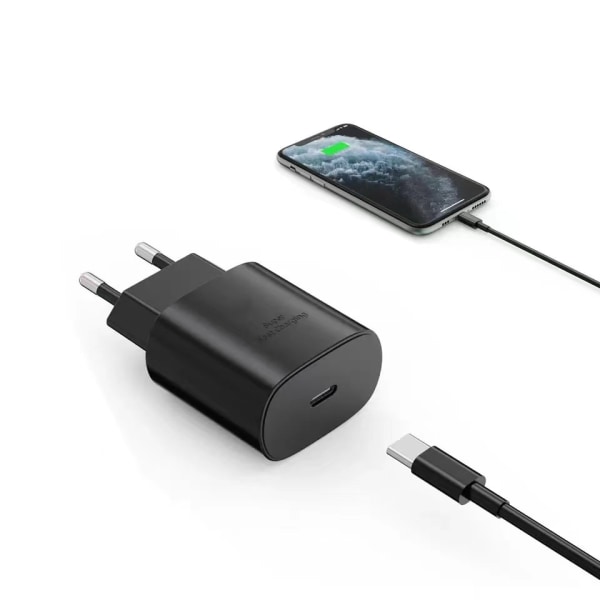 25W supernopea latauspää Samsung Note10/s10/s20 -puhelimille, PD-laturi, Type-C-portti black Charger+cable