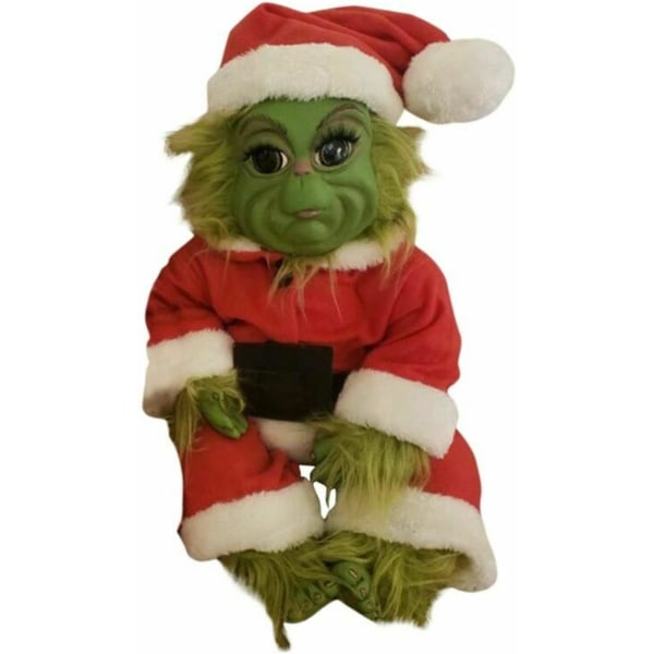 Joulun Grinch-nukke, Karvainen Grinch Baby täytetty pehmolelu, Käsintehty elävä realistinen karvainen sarjakuva söpö nukke 2