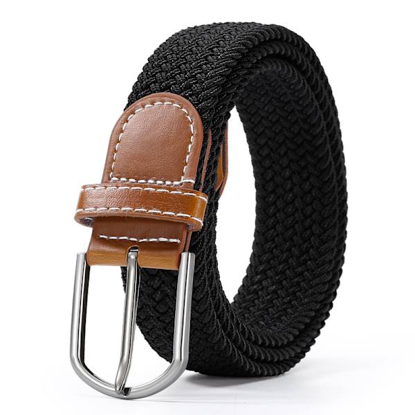 Vævet canvas bælte uden huller, elastisk canvas bælte til både mænd og kvinder Black 115cm