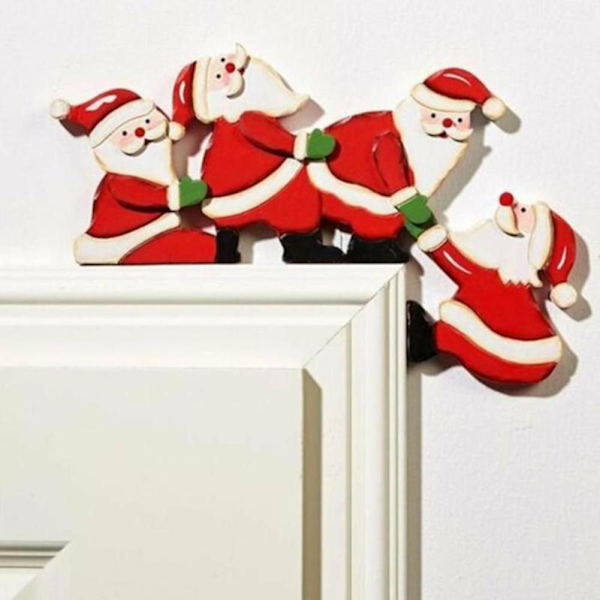 Juldekoration för dörrram - Tomte i trä med älg B 1pcs