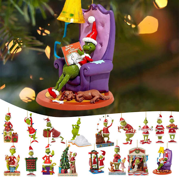 Julepynt med Grinch - 2D fladt akrylvedhæng, grøn pelsmonster, juletræspynt, julegave 7