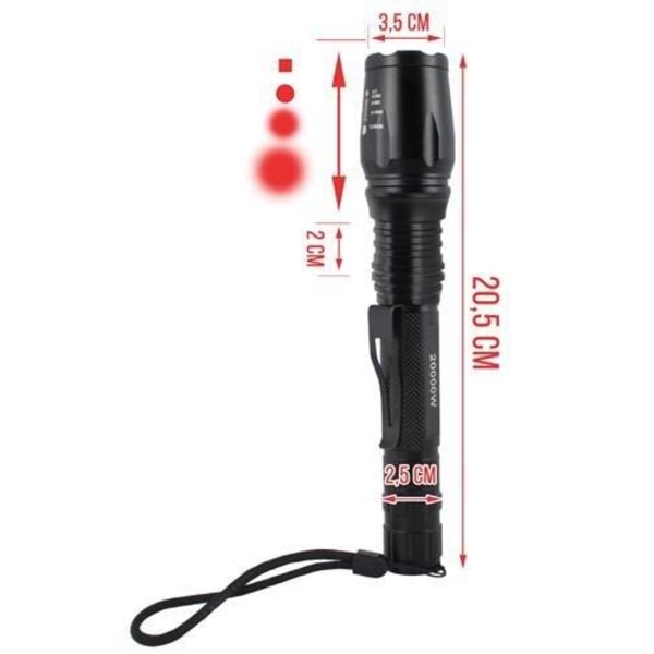 Taskulamppu LED Cree XML-T6 + 2 Akku + Laturi Musta