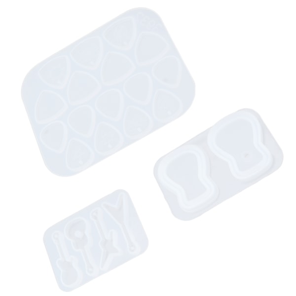 3-pack Resinformar Utsökt Mönster Vit Återanvändbar Gitarrplock Silikonform Kit för DIY Hantverk Nyckelring Dekoration Present