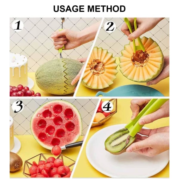 Melon Baller Scoop Set Multifunktionell Rostfritt stål Frukt Scooper Seed Remover Vattenmelon Cutter för grävmassa Separator Fruktskärare