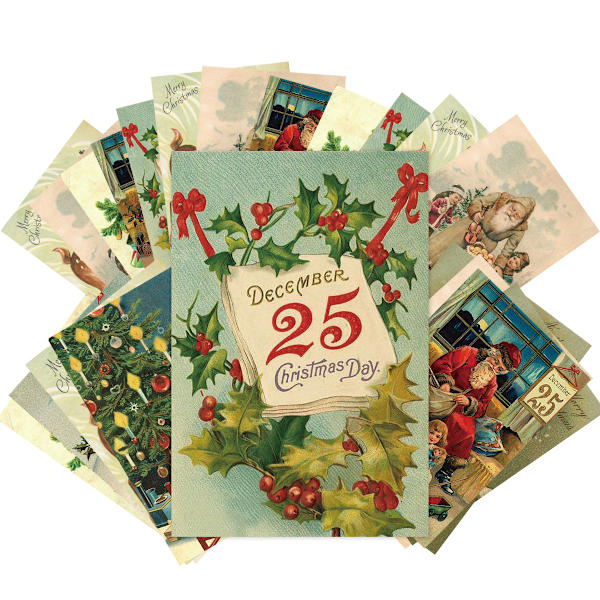 Nyt Julekort med Pige og Elg - 12 stk. Retro Postkort Dekoration 12pcs/Set