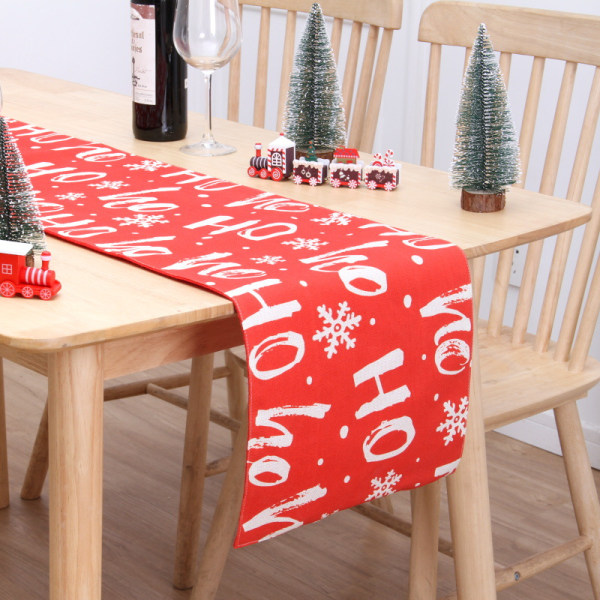 Julebordløber Dobbeltlags Bomuld Linned Kreativ Trykning Snemand Gammel Mand Bord HL Table Runner 01 180*33cm