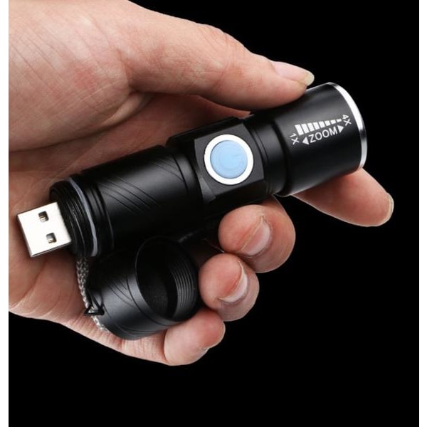 USB Uppladdningsbar MINI CREE Q5 Ficklampa 2000 Lumen Svart