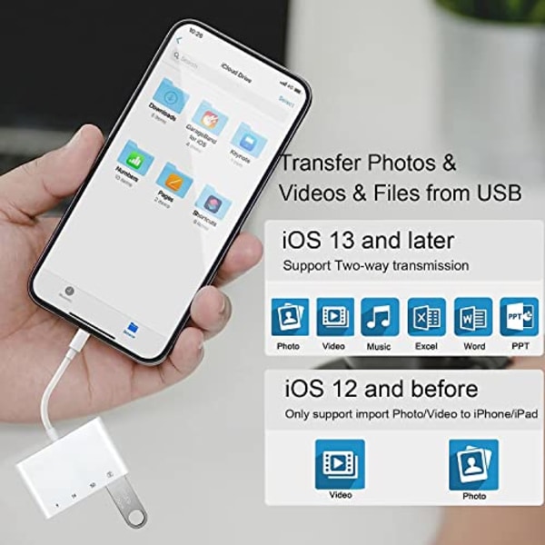 iPhone SD-kortläsare Adapter, [Apple MFi-certifierad] 4-i-1 iPhone USB OTG Adapter 4 in 1