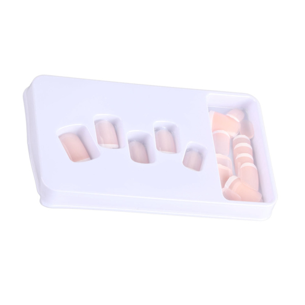 24 stk Franske Nude Negle Korte Trykk Full Dekning Ballerina Kunstige Neglespisser for Daglig DIY Salong