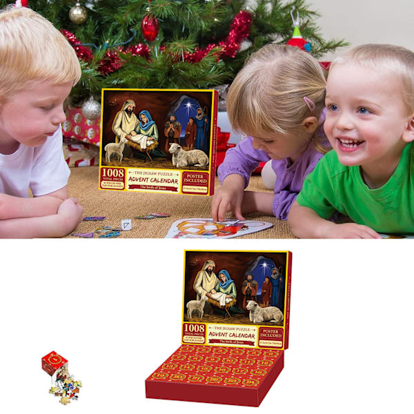 24 stk Julekalender for jenter og gutter med 1008 brikkers julepuslespill 1 28*28*5cm