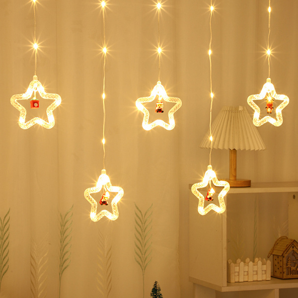Julepynt Lyslenke Femspisset Stjerne Gardinlys LED Fargede Lamp Christmas Tree Battery Type