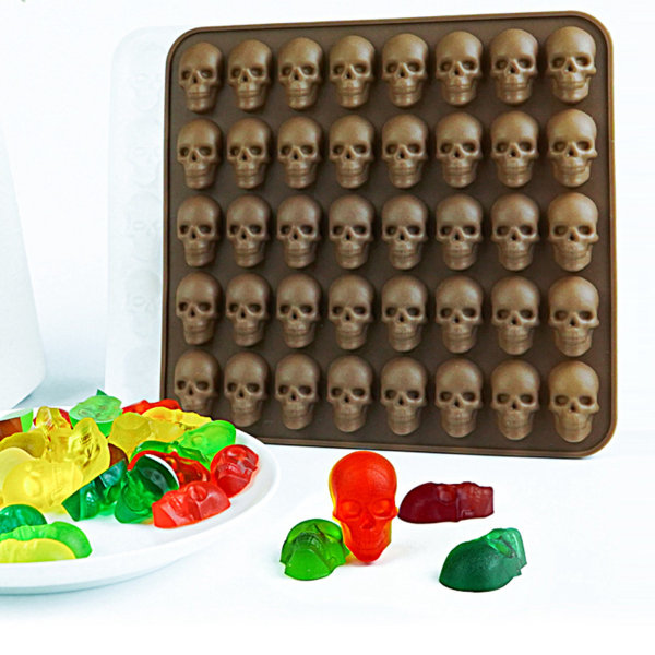 Silikonform for Gummy Skull Candy, Gele, Isbiter Brun