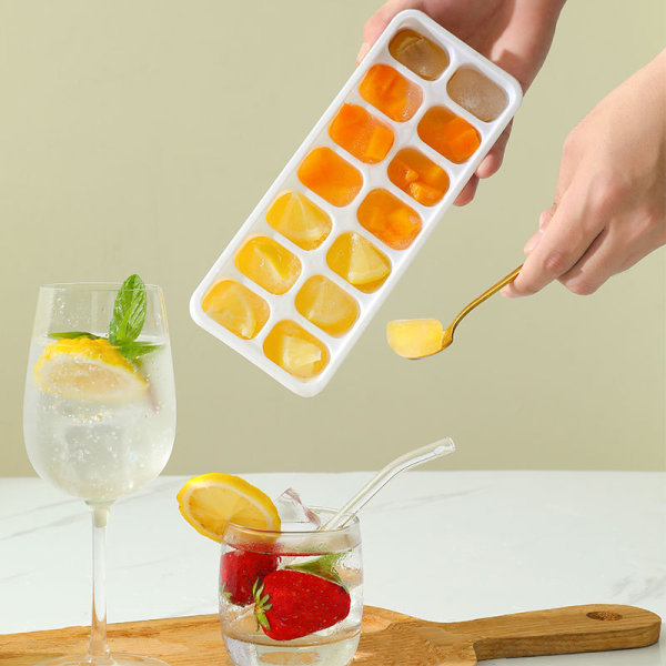 Household Ice Cube Mold Box Ice Mold med Låg Forunderlig Ice Making Gadget Orange