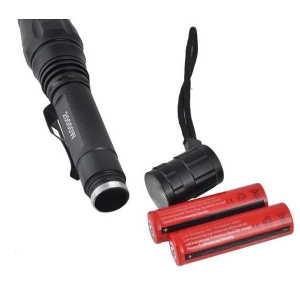Taskulamppu LED Cree XML-T6 + 2 Akku + Laturi Musta