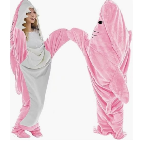 Aikuisten superpehmeä flanellihuppari Shark-makuupussi, puettava irrallinen yksiosainen pyjama Pink 140cm(140 * 70cm)