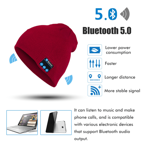 Bluetooth-pipohattu, ladattava pipohattu, jossa on sisäänrakennettu mikrofoni ja stereokaiuttimet, syksyn ja talven lämmin neulottu hattu
