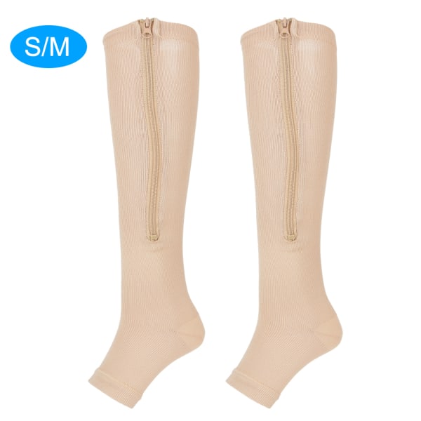 1 par glidelås mellom legglengde sokk kompresjonsstrømper Slim Leggings Stretch Sokker Åpen tå (hudfarge s M)