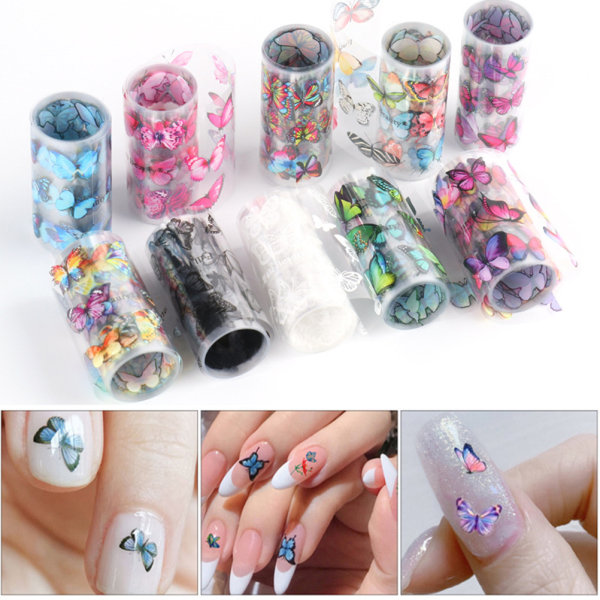 10 ruller Nail Foil Transfer Sticker Butterfly Nail Foils Nail Art Stickers DIY Negle Decoration