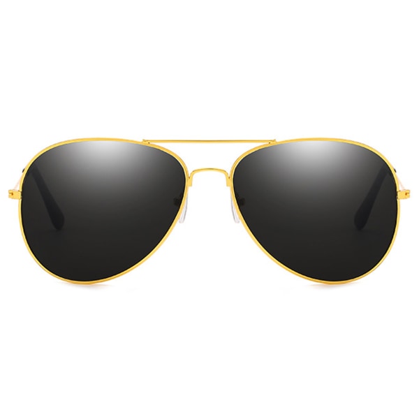 Guld Aviator Pilot Solbriller Sort Glas + Senil Snøre Guld