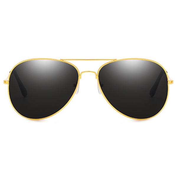 Guld Aviator Pilot Solglasögon Svart Glas + Senil Snöre Guld