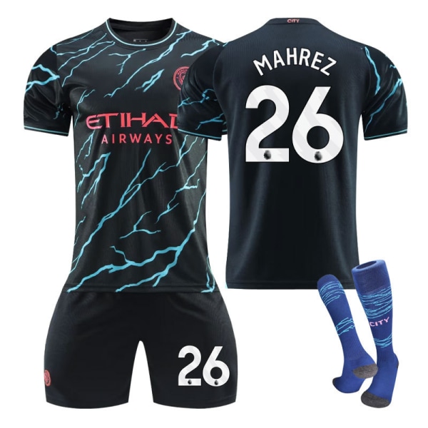 23-24 Manchester City udebane fodboldtrøje sæt Haaland nummer 9 no.26 with socks 20(110-120cm)