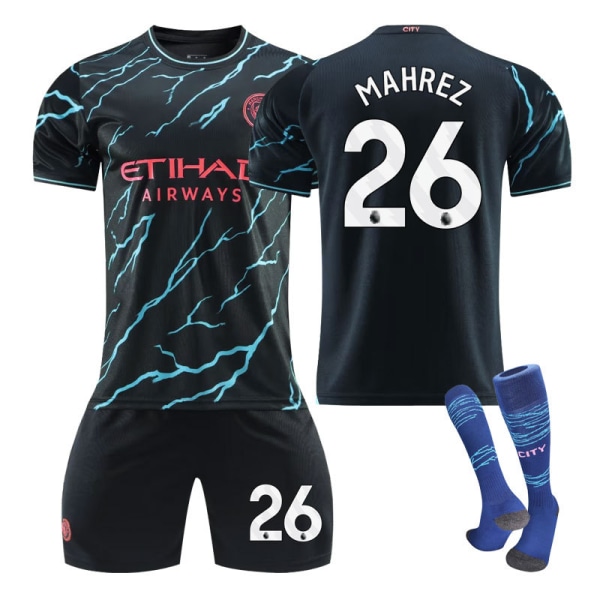 23-24 Manchester City udebane fodboldtrøje sæt Haaland nummer 9 no.26 with socks 2xl(185-190cm)