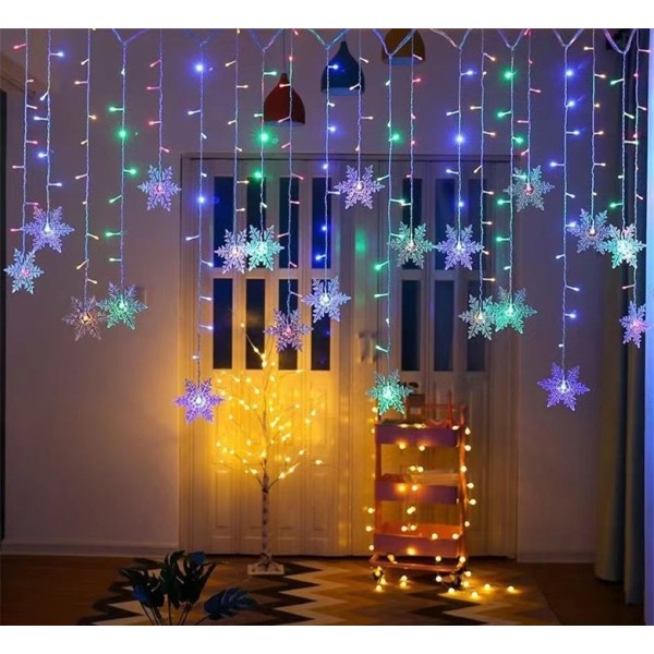 LED Snowflake Gardinljus Juldekoration Ice Strip Light Fönsterdekorationsljus Color 4x0.7M