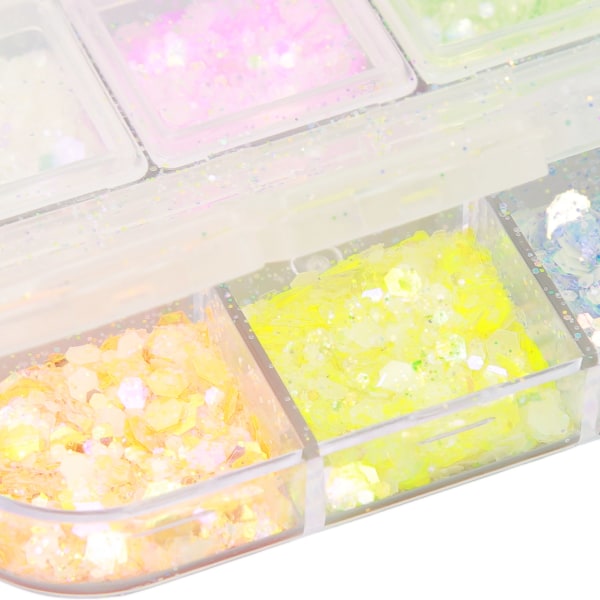 Nail Glitter Blandet Glitter 6 Farger Lysende Dekorative Nail Art Paljetter for DIY Art