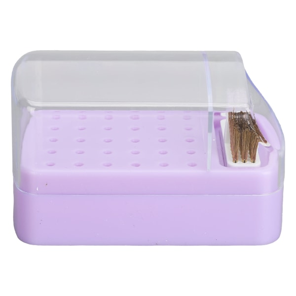 30 Holes Nail Drill Bit Holder Stand with Cleaning Brush Dust Proof Storage Container Box Case for Home Salon Purple