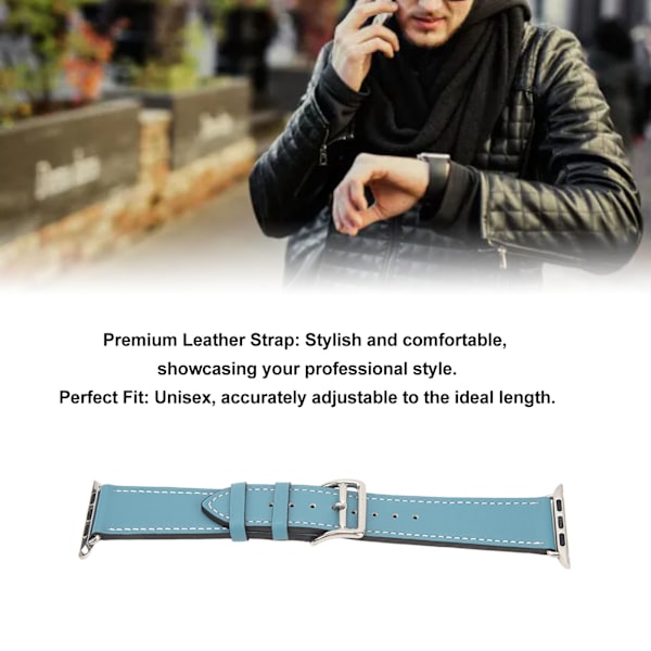 Smartwatchband, Armband i Läder, Smartwatchtillbehör för IOS Watch Series SE 8 7 6 5 4 3 2 1 42mm 44mm 45mm Blå