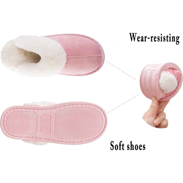 Dames Hjemmesko Vinter Varme Memory Foam Fluffy Slip-on /Anti-Skid Sål, Hjemmesko Indendørs Og Udendørs Light brown 36.5/38 EU