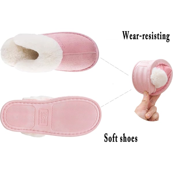 Dametøfler Vinter Varm Memory Foam Fluffy Slip-on /Anti-skli såle, hjemmetøfler innendørs og utendørs Pink 40.5/42 EU