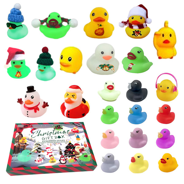 Julkalender med lysande vinyl-ankor, liten gul gummianka i blindbox-set A