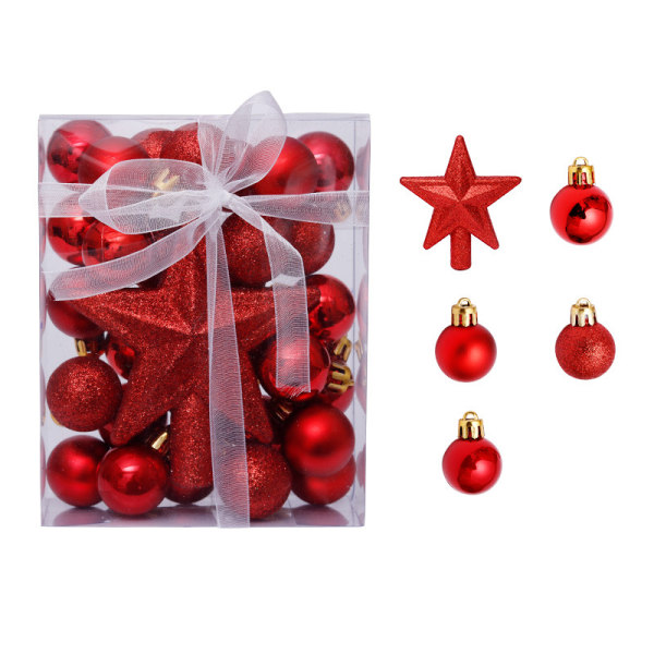 Julepynt 3cm Sett 30 Julekule Toppstjerne Gavesett Juletrepynt Red and White Silver