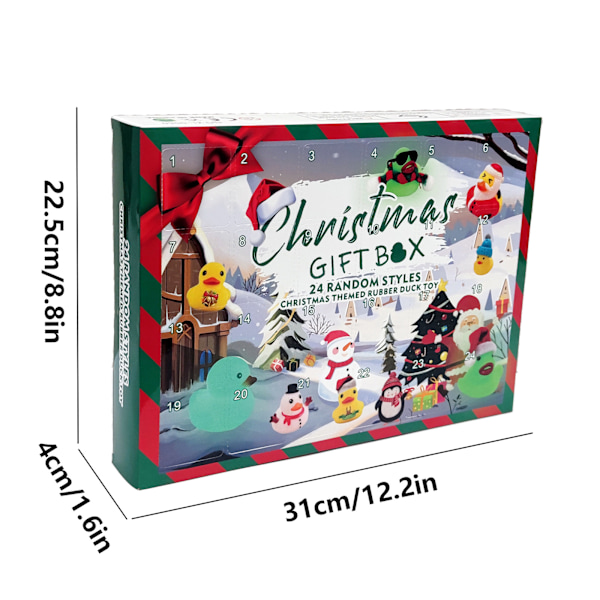 Julkalender med lysande vinyl-ankor, liten gul gummianka i blindbox-set A