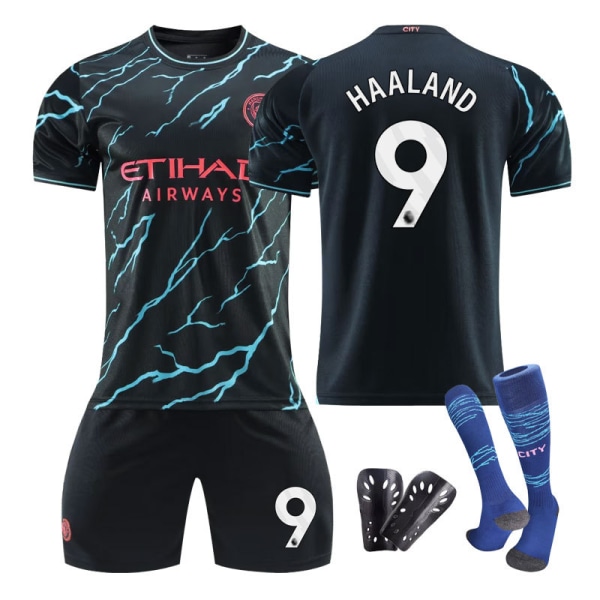 23-24 Manchester City udebane fodboldtrøje sæt Haaland nummer 9 no.9 with socks 26(140-150cm)