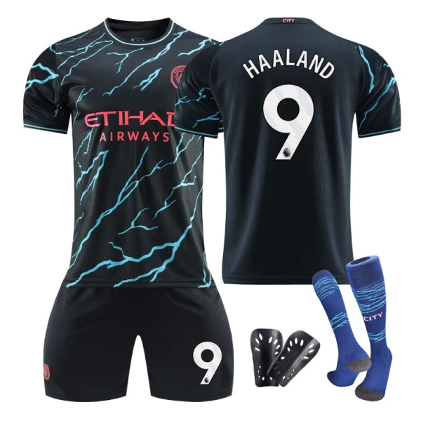 23-24 Manchester City Udebanefodboldtrøje Sæt Haaland Nummer 9 no.10 with socks 24(130-140cm)