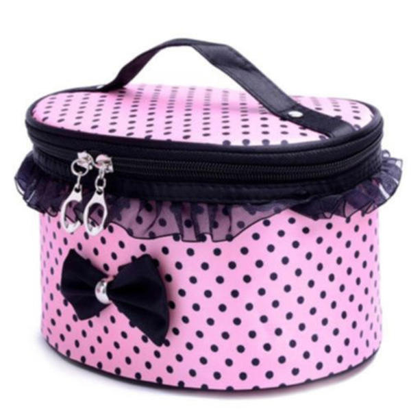 Polka Dot -kuvioinen matkalaukku meikkipussi vaaleanpunainen