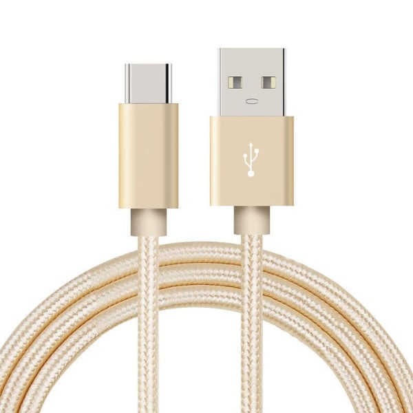2-delad USB-C snabbladdningskabel laddare Typ-C nylonflätad datakabel laddningskabel Gold Type-c-1.5M