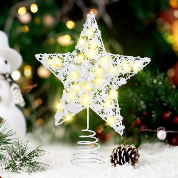 Christmas Tree Lace, LED Star Tree Crown med hvit snøfnugg, opplyst Pentagram snø white