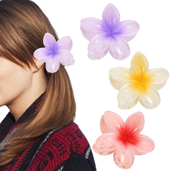 Hawaiska Plumeria Blomster Hårklämmor för Kvinnor Flickor Akryl Gradienter Färgade Kronblad Hårklämma Hästsvans Hårsnodd Huvudbonad