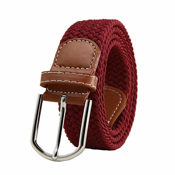 Vævet canvas bælte uden huller, elastisk canvas bælte til både mænd og kvinder Wine Red 115cm