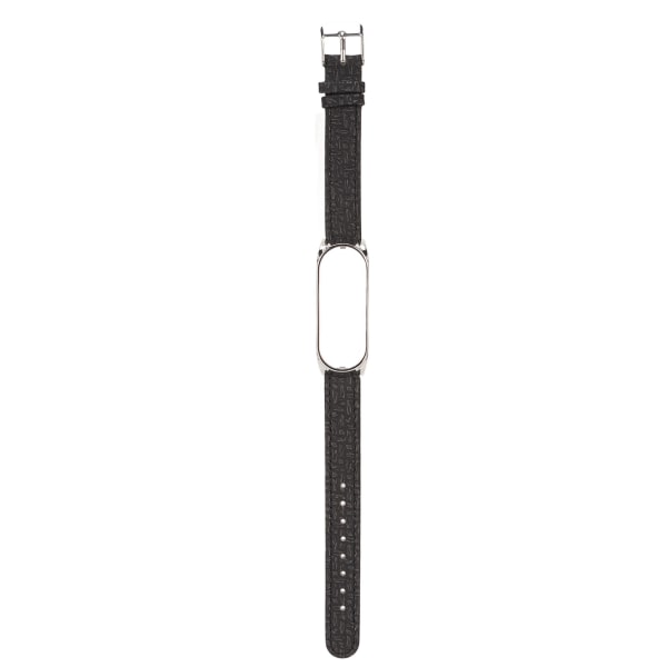 Læder Urremme Hurtig Udskiftning Læder Urremme Flettet Mønster Armbånd med Metal Spænde til Xiaomi Mi Band 6 (Sort Sølv)